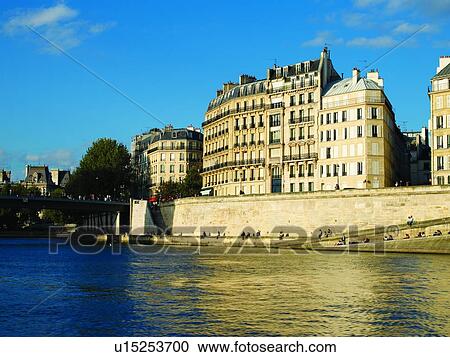 Stock Image - Quay and Buildings on Isle Saint Louis. Fotosearch