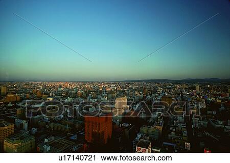 Stock Image - Elevated view of Sapporo, Hokkaido, Japan. Fotosearch