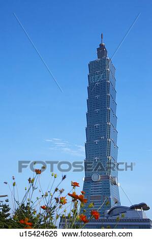Stock Photograph - Taiwan, Taipei, cityscape and Taipei 101 building. Fotosearch