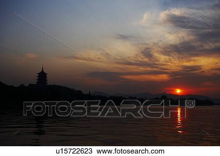 Stock Image - The Six Harmonies Pagoda, West Lake in Hangzhou, Zhejiang Province, People Republic of China. Fotosearch