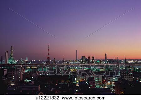 Stock Image - Cityscape at night, Japan. Fotosearch
