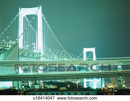 Rainbow Bridge at night View Large Photo Image Stock Photo - Rainbow Bridge at night. Fotosearch