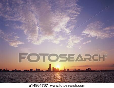 Skyline of Yokohama at dusk View Large Photo Image Stock Photo - Skyline of Yokohama at dusk. Fotosearch