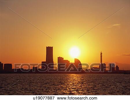 Skyline of Yokohama at dusk View Large Photo Image Stock Photo - Skyline of Yokohama at dusk. Fotosearch