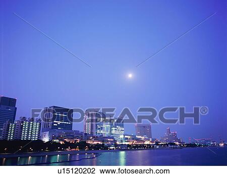 Stock Image - Tokyo waterfront at night. Fotosearch
