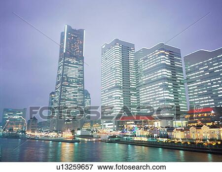 Stock Photo - Yokohama waterfront at night. Fotosearch
