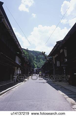Stock Photo - Street in Tsumago, Nagano Prefecture, Japan. Fotosearch
