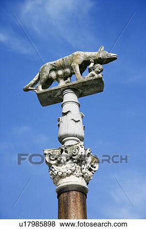 Sculpture of wolf nursing Romulus and Remus. View Large Photo Image Stock Photo - Sculpture of wolf nursing Romulus and Remus.. Fotosearch