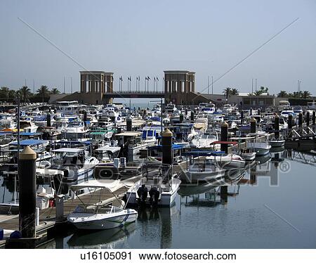 Stock Image - kuwait, gulf, port, boats, traditional, architecture. Fotosearch