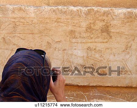 Picture - Egypt, Saqqara, Causeway, Tourist. Fotosearch