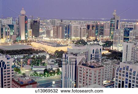 Stock Image - nigh, dhabi, side, sea, city, view, abu. Fotosearch