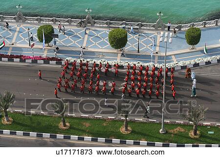 Stock Image - red, dhabi, traffic, road, corniche, light, abu. Fotosearch