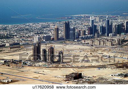 dubai, aerial, sheikh, zayed, road, towers, Downtown View Large Photo Image Stock Photo - dubai, aerial, sheikh, zayed, road, towers, Downtown. Fotosearch