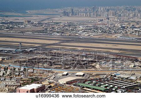 Stock Photograph - dubai, aerial, sky, airport, runway, New, Terminal. Fotosearch