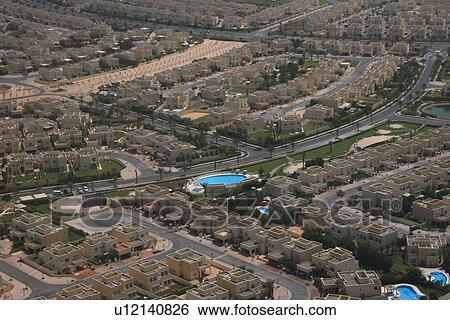 Stock Photograph - emirates, hills, dubai, aerial, view. Fotosearch