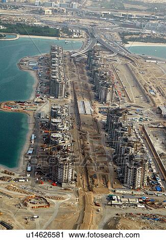 Stock Image - dubai, aerial, dubai, jumeirah, palm, entrance. Fotosearch