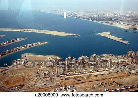 Stock Image - dubai, aerial, dubai, jumeirah, palm, entrance. Fotosearch