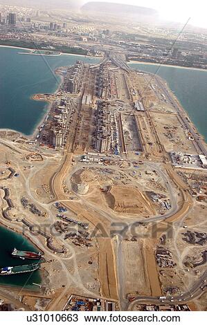 Stock Image - dubai, aerial, dubai, jumeirah, palm, entrance. Fotosearch