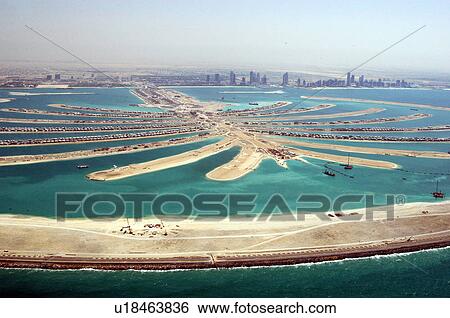 Stock Photograph - dubai, aerial, dubai, marina, jumeirah, palm. Fotosearch