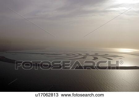 Stock Image - dubai, aerial, dubai, palm, jebel, construction. Fotosearch