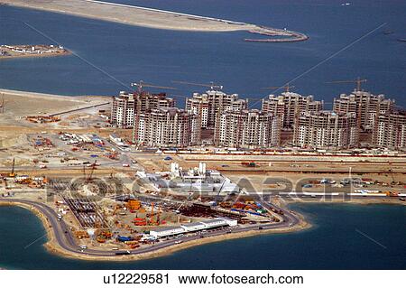 Stock Image - dubai, aerial, dubai, jumeirah, beach, residance, marina. Fotosearch