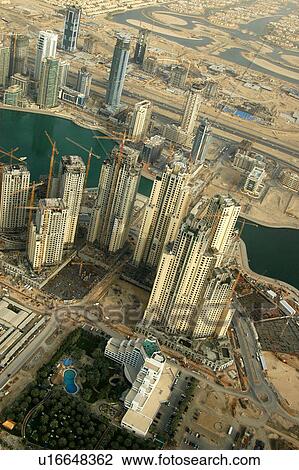 Stock Image - dubai, aerial, dubai, jumeirah, beach, residance, marina. Fotosearch