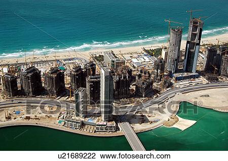 Stock Image - dubai, aerial, dubai, marina, port, plaisance, towers. Fotosearch
