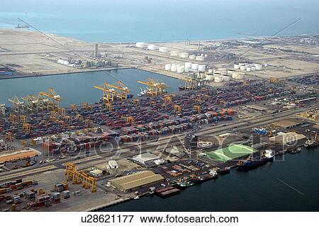 Stock Photo - dubai, aerial, dubai, road, highway, motorway, port. Fotosearch