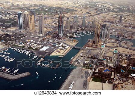 Picture - dubai, aerial, dubai, marina, damac, boat, ship. Fotosearch
