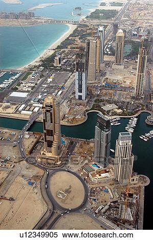 Stock Photography - dubai, aerial, dubai, marina, damac, boat, ship. Fotosearch