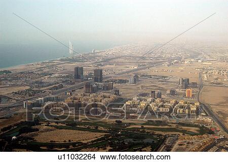 Picture - dubai, aerial, dubai, burj, arab, el-arab. Fotosearch