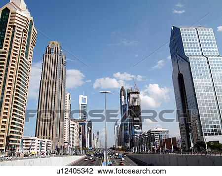 Stock Image - Dubai, sheikh, zayed, road, clear, sky, driving. Fotosearch