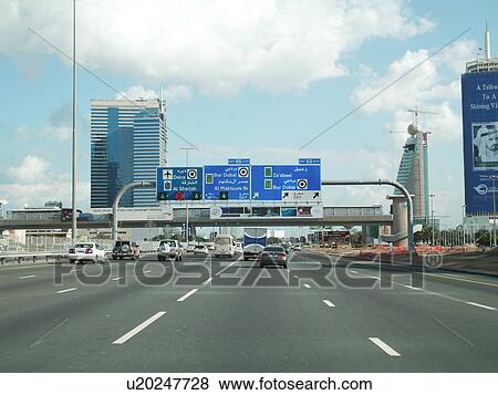 Stock Photo - Dubai, sheikh, zayed, road, clear, sky, driving. Fotosearch