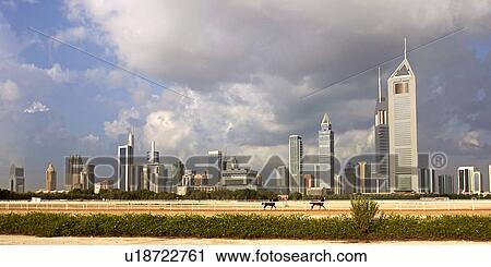 Stock Image - dubai, sheikh, zayed, road, panoramic, panorama, horse. Fotosearch
