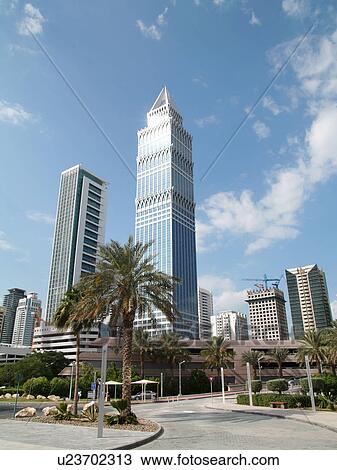 Stock Image - Dubai, sheikh, zayed, road, towers, sky, scrapper. Fotosearch
