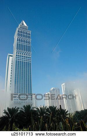 Stock Image - sheikh, zayed, road, fog, SKY, tower. Fotosearch