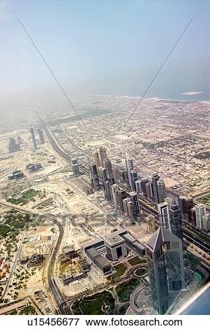Stock Photo - dubai, UAE, aerial, Emirates, Towers. Fotosearch