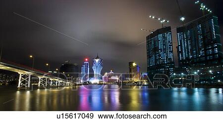 Stock Photo - Cityscape at night, Macau. Fotosearch