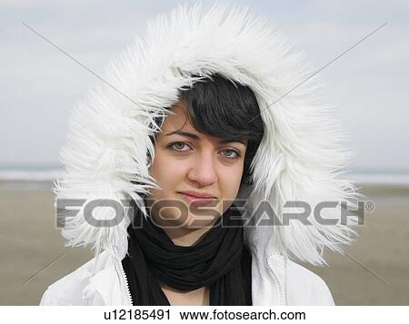 Portrait of woman in white fur hood View Large Photo Image Stock Image - Portrait of woman in white fur hood. Fotosearch