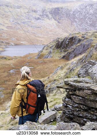 Stock Photo - Woman in mountain landscape.. Fotosearch