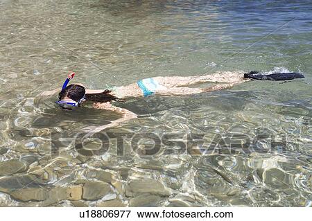 Stock Photo - A woman snorkeling. Fotosearch