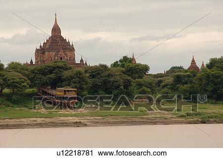 Stock Image - Pagoda on Irrawaddy River. Fotosearch