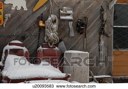 Stock Image - Wall outside cabin. Fotosearch