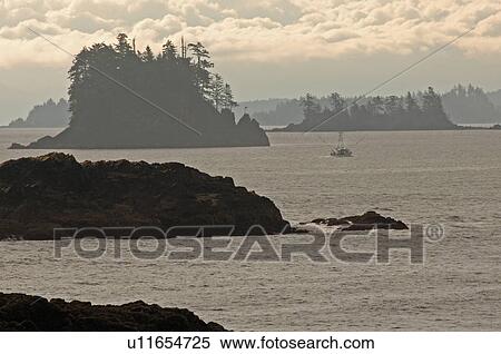 Stock Photography - Broken Islands at sunrise, Pacific Rim National Park, Vancouver Island, Canada. Fotosearch