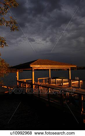 Gazebo on a pier by Lake of the woods, Ontario, Canada View Large Photo Image Stock Photo - Gazebo on a pier by Lake of the woods, Ontario, Canada. Fotosearch