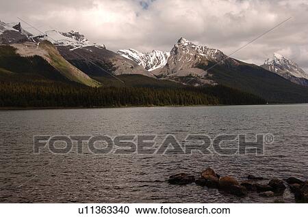 Maligne Lake with mountains in background, Jasper National Park View Large Photo Image Stock Image - Maligne Lake with mountains in background, Jasper National Park. Fotosearch