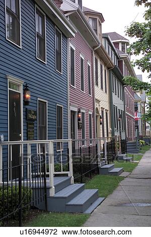 Stock Image - Residential buildings on a street in Prince Edward Island, Canada. Fotosearch