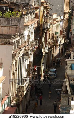 Stock Photography - High angle view of an alley between buildings, Havana, Cuba. Fotosearch