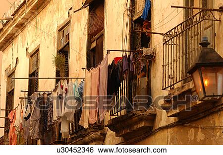 Clothes drying on clothesline, Havana, Cuba View Large Photo Image Stock Photograph - Clothes drying on clothesline, Havana, Cuba. Fotosearch