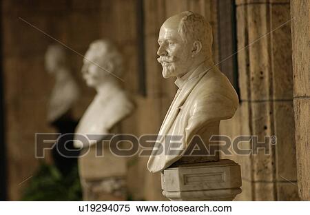 Stock Photography - Display of marble busts in a building, Havana, Cuba. Fotosearch